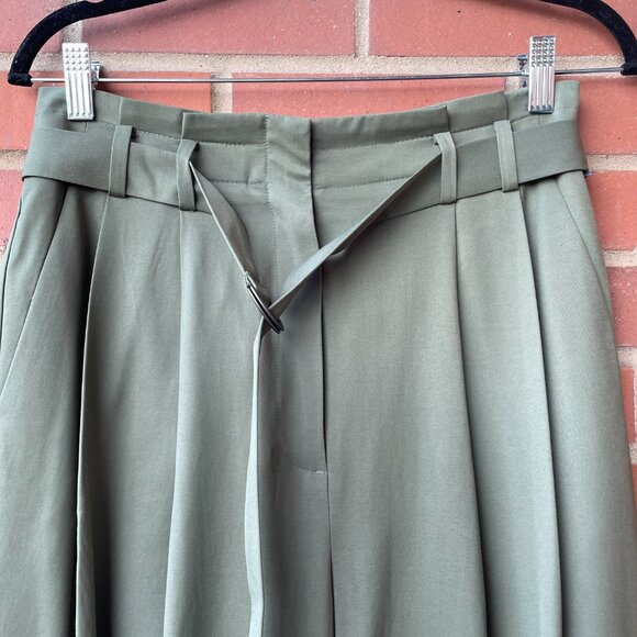 Elizabeth & James Paper Bag High Waist Olive Green Belted Pants Trousers Size 12 - Picture 4 of 9